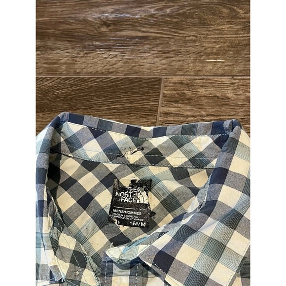The North Face Shirt Mens Medium Blue Check Button Up Short Sleeve Camp Hiking - Picture 4 of 11